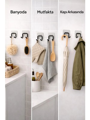 Maison Luré Banyo Askısı Çift Kancalı Yapışkanlı Banyo Mutfak Askısı 2 Adet