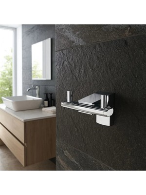 Maison Luré Banyo Askısı Krom Ikili Bornoz Askılığı, Duvara Monte, 2 Askılı, Kare Tasarım