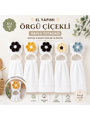 Maison Luré Banyo Askısı Örgü Çiçekli Havlu Tutacağı 5'li Set Mutfak