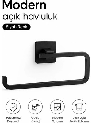 Maison Luré Banyo Askısı Modern Tasarım Siyah Metal Banyo Havlu Askılığı Duvar Montajlı