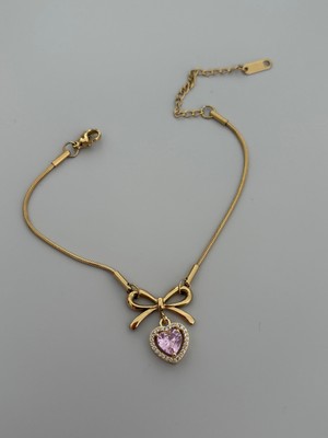Laris Accessories Pembe Kalpli Gold Kurdeleli Çelik Bileklik