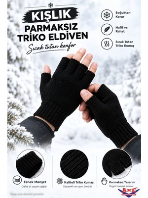 Axe Sportswear Siyah  Parmaksız Kesik Yarım Parmak Kışlık Örme Triko Eldiven
