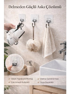 Maison Luré Banyo Askısı Siyah Banyo ve Mutfak Için Güçlü Yapışkan Askılar, Kancalar, Duvar Askıları