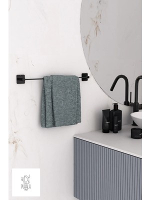 Maison Luré Banyo Askısı Yapışkanlı Siyah Uzun Havluluk Banyo Mutfak Havlu Askılığı