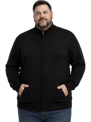 Battal Moda Erkek Büyük Beden Siyah Basic Cepli Triko Hırka 3xl-4xl-5xl-6xl