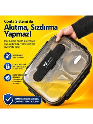 Happy Trend 304 Paslanmaz Çelik Lunch Box 2400 ml Termal Taşıma Çantalı 5 Bölmeli Sızdırmaz Yemek Kabı Çatal Kaşık Dahil Siyah