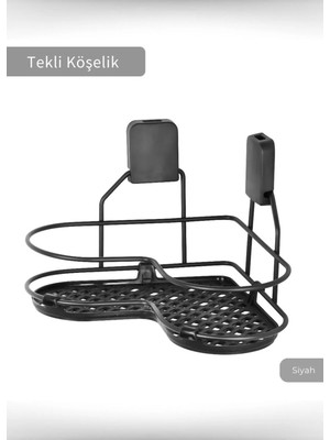 Maison Luré Banyo Askısı Yapışkanlı Mutfak Rafı Paslanmaz Baharatlık Tekli Köşelik Şampuanlık Siyah