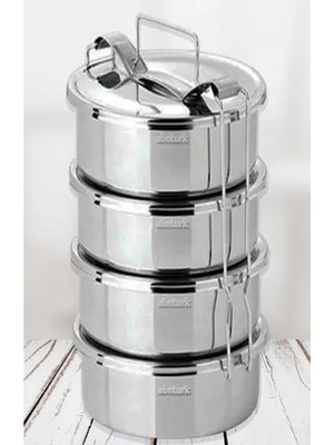 Happy Trend Paslanmaz Çelik 4lü Sefer Tası 2litre 3-5 Kişilik Yemek Taşıma Kabı 500ML X4 Kab Isıtılabilir Taslar