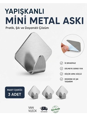 Maison Luré Banyo Askısı 3'lü Yapışkanlı Mini Metal Askı Duvar Kapı Arkası Askılık Seti