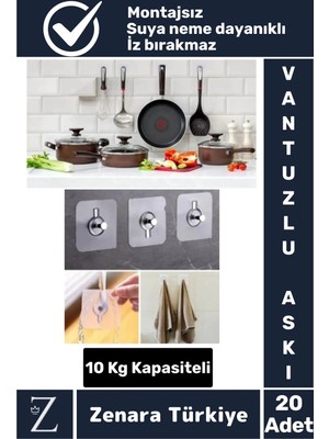 Maison Luré Banyo Askısı Suya Neme Dayanıklı Montajsız Banyo Mutfak Vantuzlu Askı 20 Adet