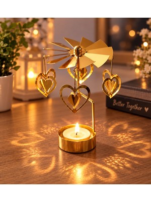 Keyfim Shop Isı ile Dönen Kalp Tasarımlı Dekoratif Metal Mumluk – Gold