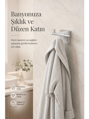 Maison Luré Banyo Askısı F1 Model Krom Bornoz ve Havlu Askısı Paslanmaz Çelik Banyo Havluluk