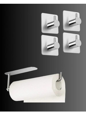 Maison Luré Banyo Askısı Paslanmaz Çelik Yapışkanlı Kağıt Havluluk ve 4 Adet Set