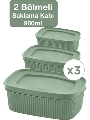 Maison Luré Saklama Kutusu 3'lü Bölmeli Saklama Kabı Seti 900 ml