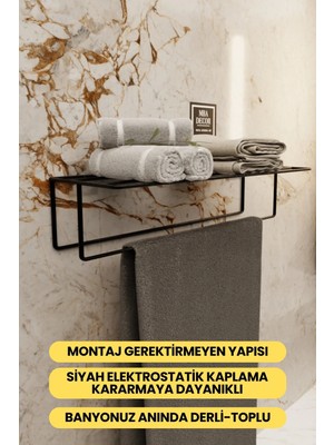 Maison Luré Banyo Askısı Siyah Kendinden Yapışkanlı Banyo Havluluk Raf
