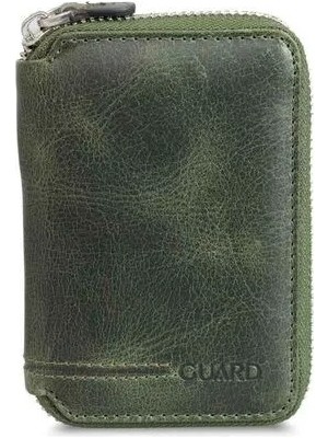 Guard Fermuarlı Antik Yeşil Deri Mini Cüzdan