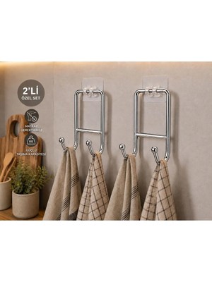 Maison Luré Banyo Askısı Çift Kancalı Yapışkanlı Krom Havlu Askısı