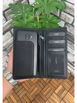 Guard Chelsea Siyah Mat Telefon Bölmeli Deri El Portföy