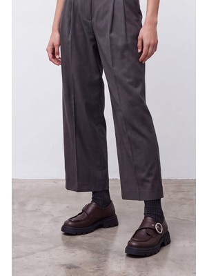 Mio Gusto Kahverengi Büyük Tokalı Yüksek Tabanlı Kadın Loafer