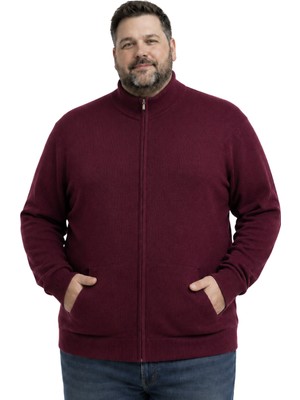 Battal Moda Erkek Büyük Beden Bordo Basic Cepli Triko Hırka 3xl-4xl-5xl-6xl
