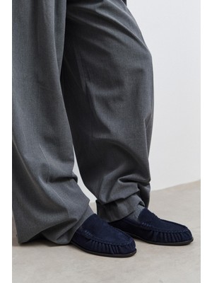 Nişantaşı Shoes Naty Lacivert Süet Hakiki Deri Kadın Loafer Ayakkabı