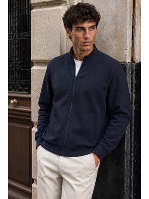 Valiberta Nova Pike Dokulu Regular Fit Fermuarlı Erkek Sweatshirt - Lacivert