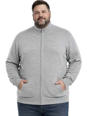 Battal Moda Erkek Büyük Beden Gri Basic Cepli Triko Hırka 3xl-4xl-5xl-6xl
