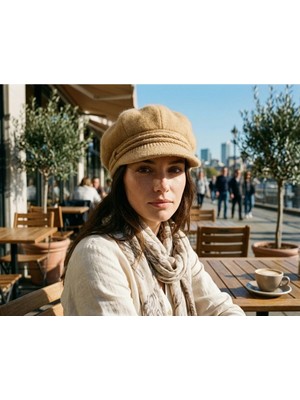 Emybox Orjinal % 100 Angora Yünlü Kadın Kasket Şapka Ithal Örme Newsboy Baker Boy Kışlık Şık Bere