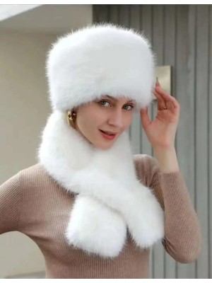 Emybox Son Trend Kışlık Eskimo Rus Slav Tarzı Suni Kürk Peluş Kalpak Atkı Takım Tüylenmez