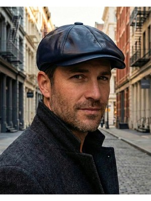 Emybox %100 Hakiki Deri 8 Köşe Kasket Şapka - Peaky Blinders Tarzı Lastikli Erkek Şapka