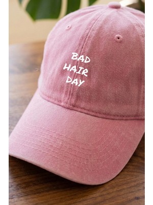 Emybox Bad Hair Day Yazılı Yıkamalı Unisex Şapka - Eskitme Metal Tokalı Ayarlanabilir Baskılı Beyzbol Şapka