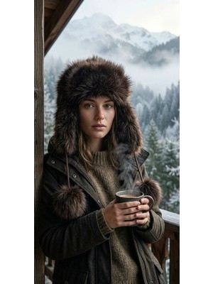 Emybox Rus Şapkası Kadın Ushanka Kürk Kalpak - Soğuk Geçirmez Kulaklı Ponponlu Kışlık Şapka