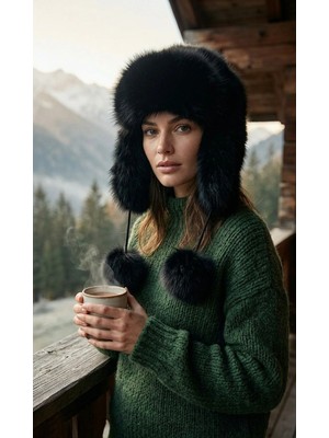 Emybox Rus Şapkası Kadın Ushanka Kürk Kalpak - Soğuk Geçirmez Kulaklı Ponponlu Kışlık Şapka