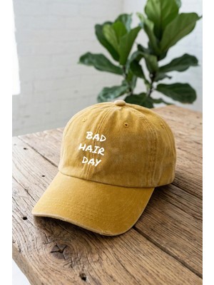 Emybox Bad Hair Day Yazılı Yıkamalı Unisex Şapka - Eskitme Metal Tokalı Ayarlanabilir Baskılı Beyzbol Şapka
