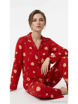 Lcw Dream Kırmızı Yılbaşı Temalı Kadın Pijama Takımı