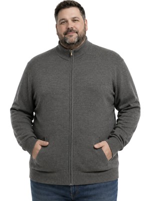 Battal Moda Erkek Büyük Beden Füme Basic Cepli Triko Hırka 3xl-4xl-5xl-6xl