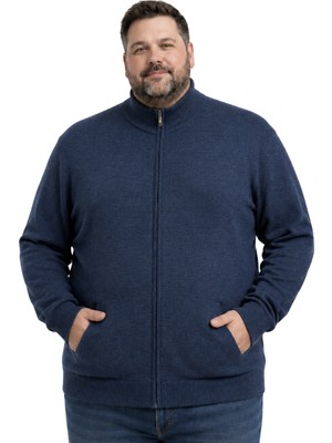 Battal Moda Erkek Büyük Beden Melanj Lacivert Basic Cepli Triko Hırka 3xl-4xl-5xl-6xl