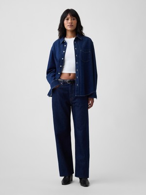 Gap Kadın Koyu Mavi Low Slung Relaxed Straight Jean Pantolon