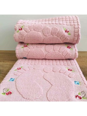 Ayhanhome 3 Adet Pudra Renk Nakışlı Pamuk Ayak Havlusu 50 x 70 cm Yumuşak Doku