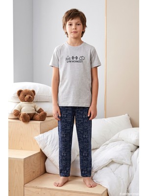 Remsa Desenli Erkek Çocuk Süprem Pamuklu Pijama Takımı 260378 Gri