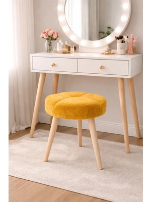 Maison Luré Puf & Bench Ahşap Ayak Baklava Desenli Puf Tabure
