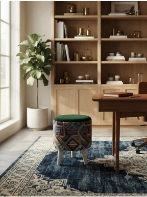 Maison Luré Puf & Bench Gökkuşağı Yeşil Ahşap Görünümlü Plastik Ayaklı