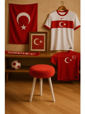 Maison Luré Puf & Bench Fanatik Welsoft Kumaş Gürgen Ahşap 3 Ayaklı Konforlu Modern Taraftar Tabure