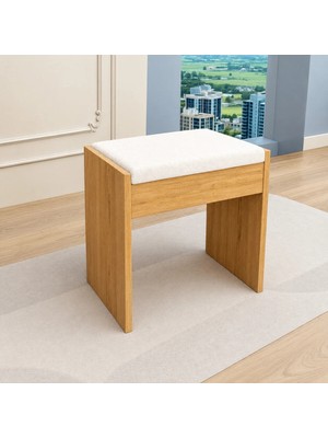 Maison Luré Puf & Bench Dekoratif Makyaj Masası Pufu Atlantik Çam Beyaz