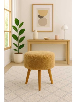 Maison Luré Puf & Bench Yuvarlak Puf Ahşap Retro Ayak Dekoratif Peluş Tabure