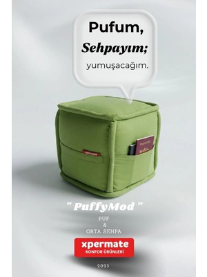 Maison Luré Puf & Bench Kare Puf Sehpa Ayaksız Dekoratif Salon Pufu 40X40X42 cm Yeşil
