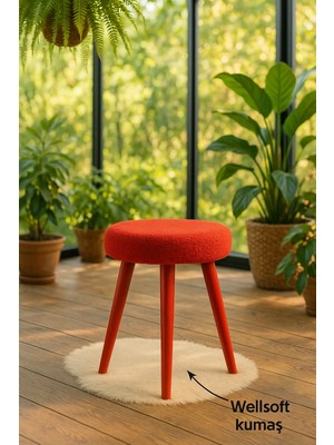 Maison Luré Puf & Bench Peluş Puf Dekoratif Ahşap 3 Ayaklı Tabure Yumuşacık Oturak
