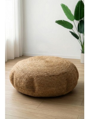 Maison Luré Puf & Bench Büyük Yuvarlak Naturel Yassı Hasır Jüt Puf 60X20