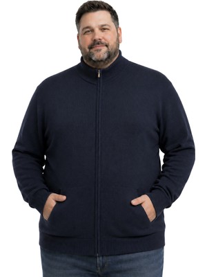 Battal Moda Erkek Büyük Beden Lacivert Basic Cepli Triko Hırka 3xl-4xl-5xl-6xl