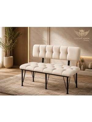 Maison Luré Puf & Bench Metal Ayaklı Metal Alt Kasalı New Sırtlı Bench Bank Krem